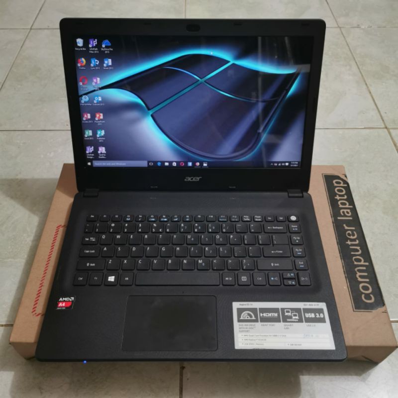 Laptop Acer aspire ES 14  dualcore Amd A4-6210 Vga amd radeon(TM) R3 Graphic Ram 4GB Hdd 500GB Windows 10 ok