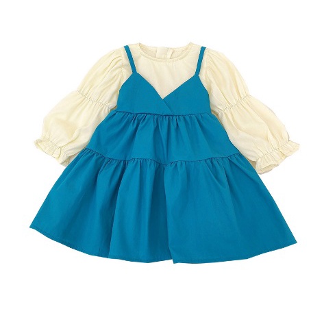 DRESS BLUE TOSCA DUA TALI GANTUNG JUMPSUIT ANAK BIRU BUNGA 100-140