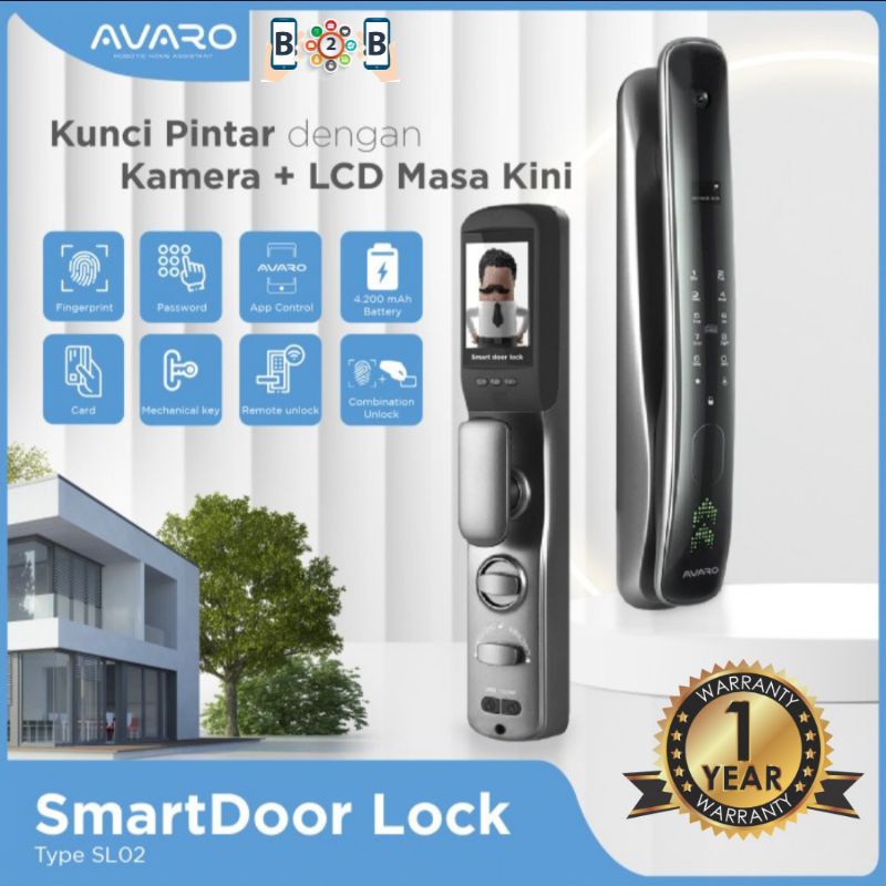 AVARO Smart Door Lock SL02 With Camera Fingerprint RFID - Handle Pintu