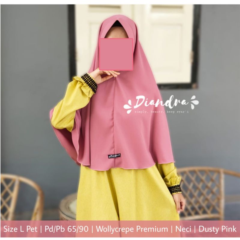 (DIANDRA HIJAB)Jilbab Bergo Instan L Pet Kerudung Wollycrepe Khimar Medium Syari Anak dan Remaja