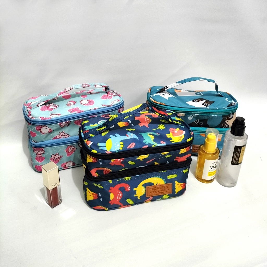 Pouch Make Up motif tempat penyimpan alat rias susun mini tas kosmetik waterproof travel organizer kecil