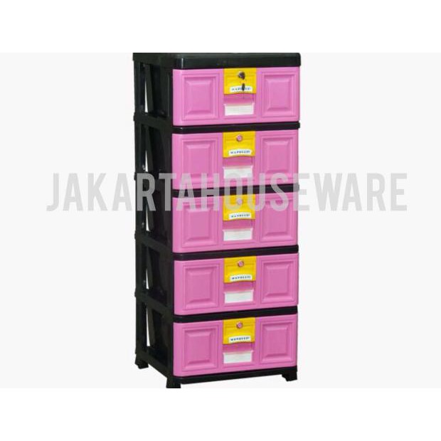 Lemari Plastik/ Rak Plastik Laci Plastik Napolly Susun 5 Ada Kunci