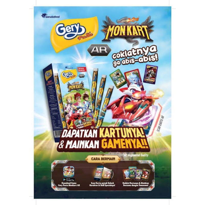 Terlaris dan terbaru Gery Pasta Monkart AR berhadiah kartu game dan sendok garpu