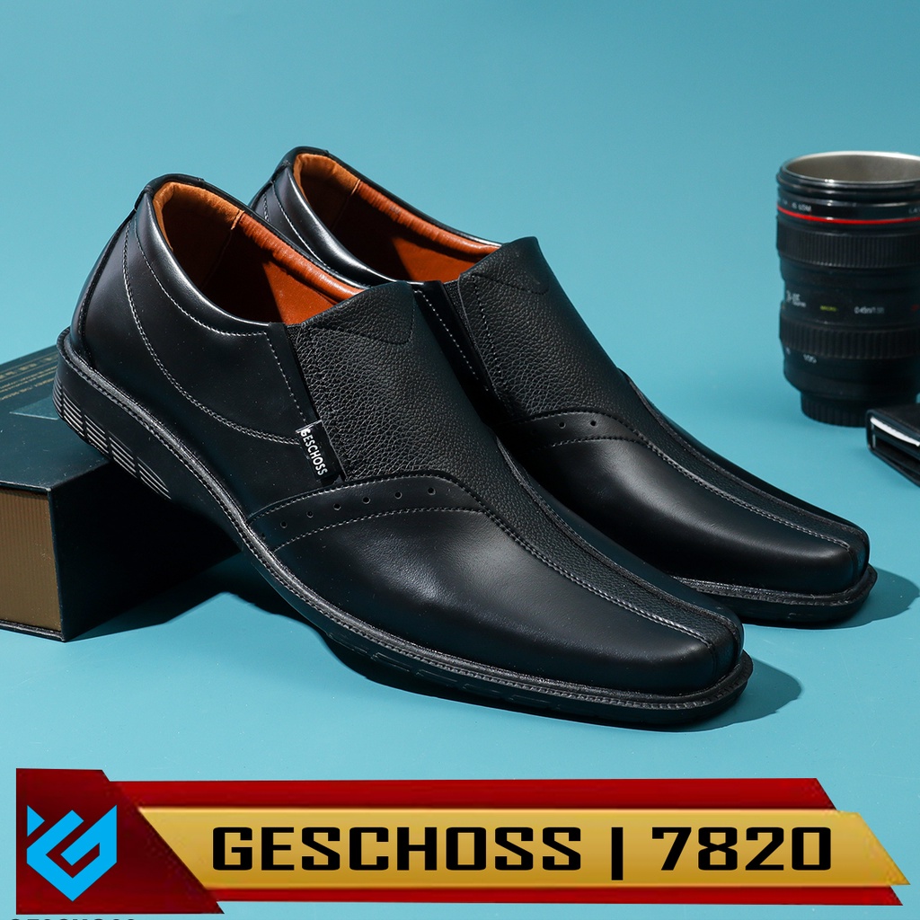 GESCHOSS FULL BLACK | Sepatu Pantofel Pria Pantofel Hitam Pria Sepatu Pantopel Fantofel Kulit Kerja Formal Murah