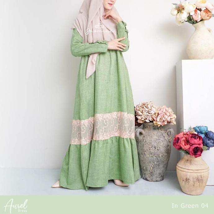 ( BISA COD ) Baju Gamis Jasmine Aurel Dress by Lidiahadiwinoti - Greentea, L BERGARANSI [Kode 1|Kode