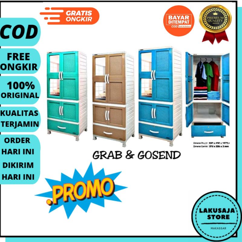 LEMARI KACA PLASTIK 4 SUSUN + LACI NAPOLLY SEKAT PLUS LACI CERMIN MURAH TERBARU MAKASSAR
