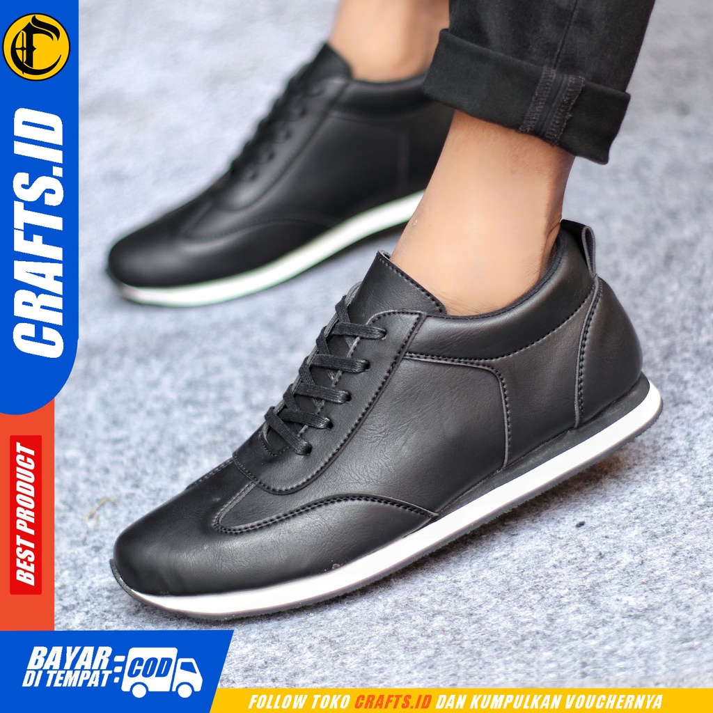 Sepatu Casual Pria Sepatu Sneakers Pria  Kulit Pu Sepatu Kerja Kuliah Kondangan Sepatu Hitam Pria CRAFTS MARKEZ