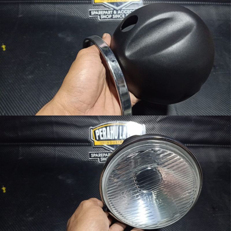 batok lampu l2g hitam dof set revlektor kaca h4