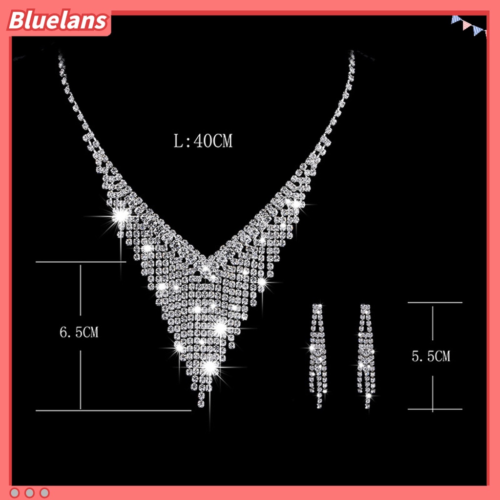 1 Set Kalung Choker Anting Rumbai Berlian Imitasi Model Hollow Out Shiny Untuk Pernikahan