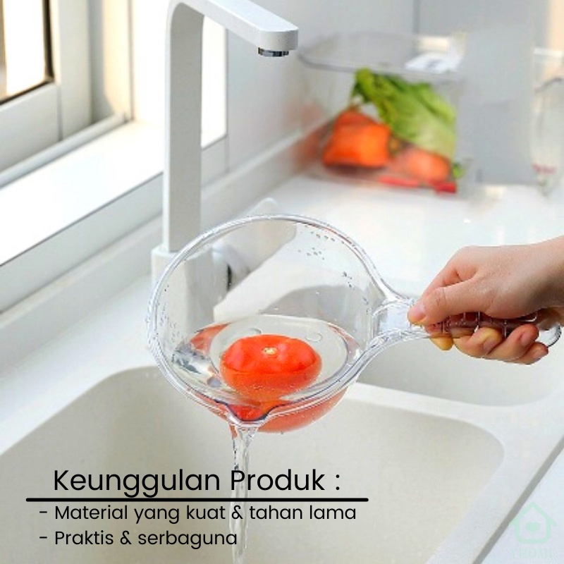 KOCHEN Gayung Mandi Serbaguna Aesthetic Gagang Kayu / Mika Plastik Tebal Transparan Kekinian Anti Pecah Elegan Wadah Cuci Buah Water Scoop Ciduk Air Minimalis Nordic Scandinavian Viral