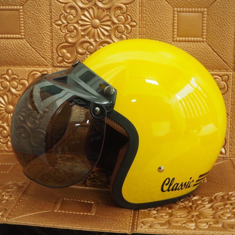 HELM BOGO CLASSIC GLOSSY SNI DEWASA PRIA DAN WANITA HELMET BOGGO RETRO KLASIK LEATHER SINTETIS KACA DATAR CEMBUNG WARNA KUNING