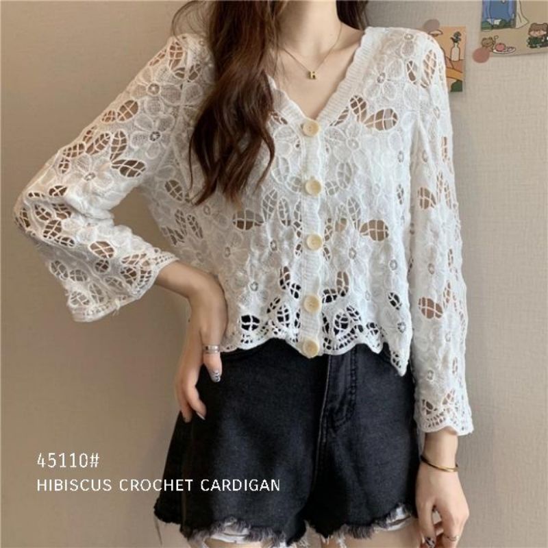 MDLV 45110 HIBISCUS CROCHET KOREA TERBARU CARDIGAN BRUKAT CARDIGAN IMPORT BEST SELLER FASHION IMPORT