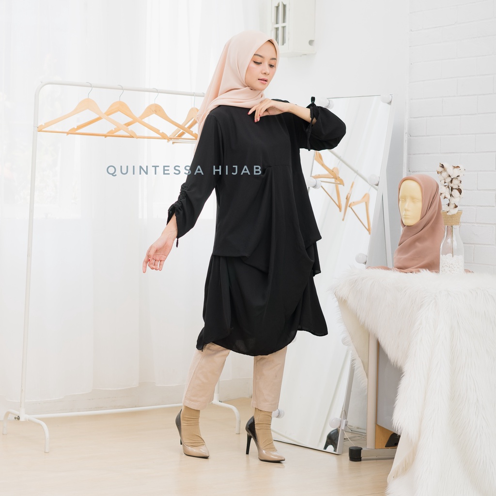 Tunik Wolfis Dress Polos Warna Hitam