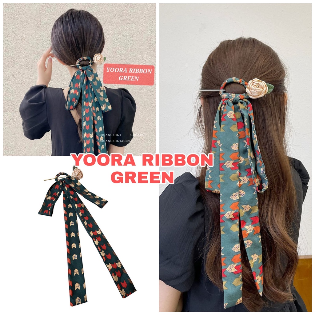 YOORA RIBBON GREEN AKSESORIS PITA RAMBUT WANITA FASHION KOREA CEPOL RAMBUT IMPOR