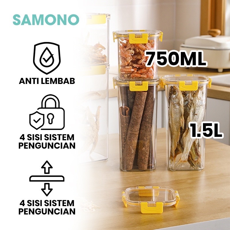 SAMONO SSC01 - SSC02 Toples Makanan Plastik Food Storage Box Container 4 PengunciTempat Penyimpanan Makanan Kering Anti Tumpah