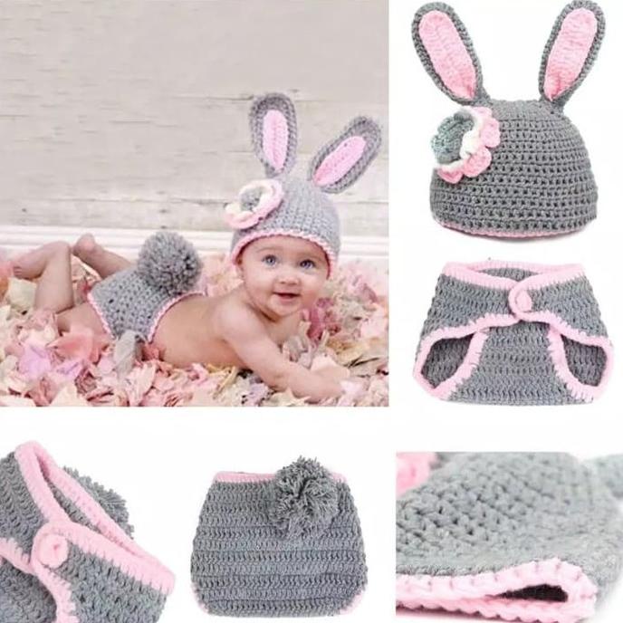 PROMO PAKAIAN BAYI PEREMPUAN // KOSTUM FOTO BAYI NEWBORN RAJUT RABBIT CEWEK DISCOUNT
