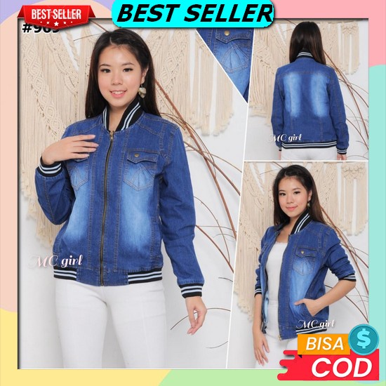 Jaket Jeans / Jacket Lepis Sleting / Jaket Denim Panjang Kerah Tinggi / Jas Jins Resleting Kerah Sha