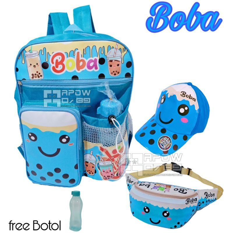 NEW BOBA 3IN1 Tas Ransel anak sekolah Ransel+Waistbag+topi free botol minuman