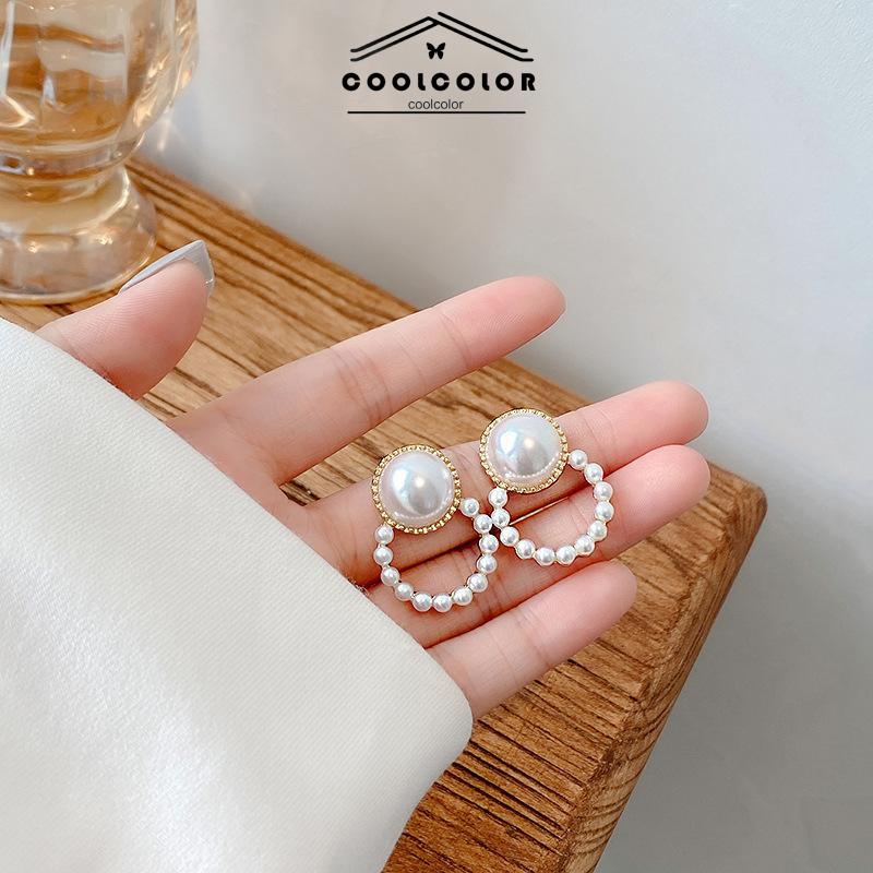 COD❤️1 Pasang Anting Stud Mutiara Pejantan Lingkara Anti Memudar Earrings panjang Aksesoris Wanita Fashion Tusuk Mewah Korea