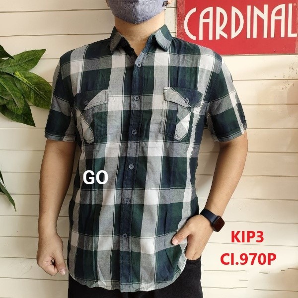 gos KIP CARDINAL KEMEJA SLIMFIT Pakaian Atasan Pria Hem Casual Santai Motif Original Lengan Pendek