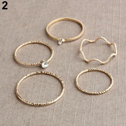 Hu Hu Hu Hu Hu Alat Bantu Pasang Kacamata♡ 5pcs / Set Cincin Buku Jari Aneka Bentuk Warna Gold / Silver Untuk Wanita