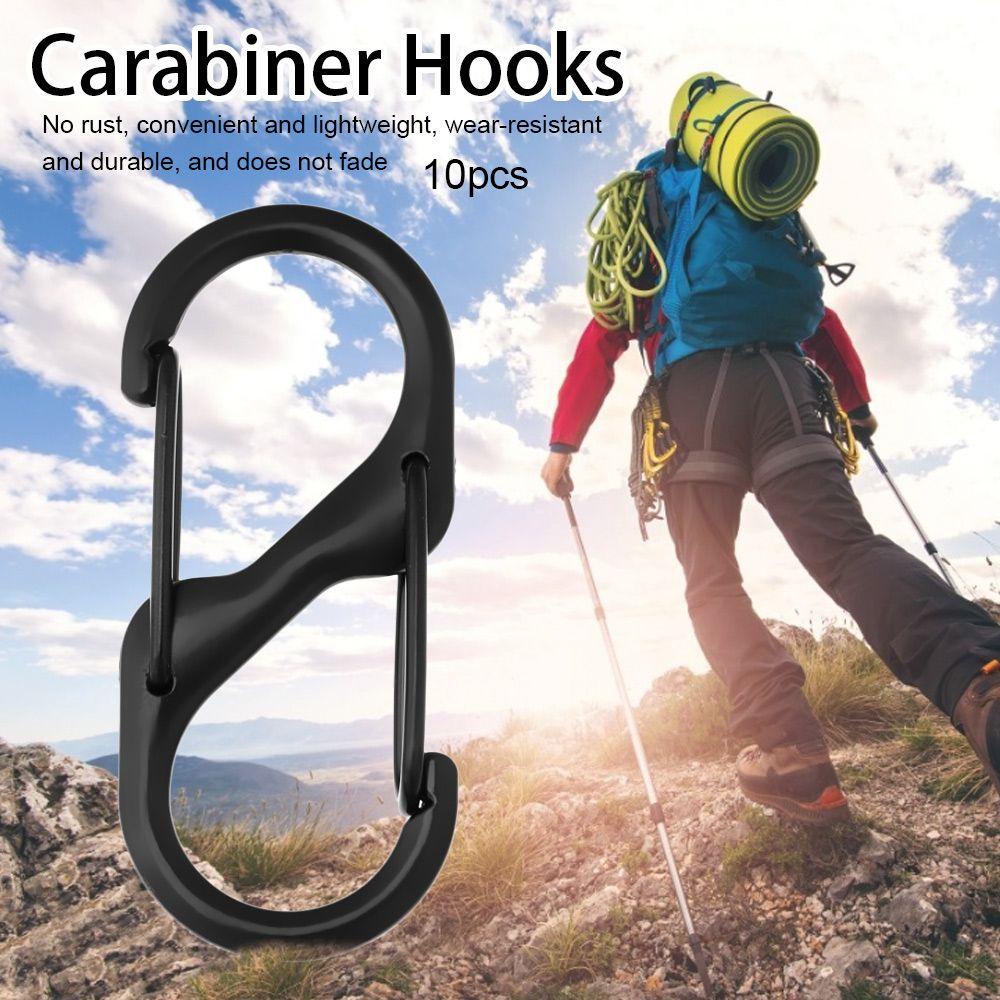 Top 10pcs Zinc Alloy Carabiner Hitam Perak S Type Outdoor Camping Ransel Gesper