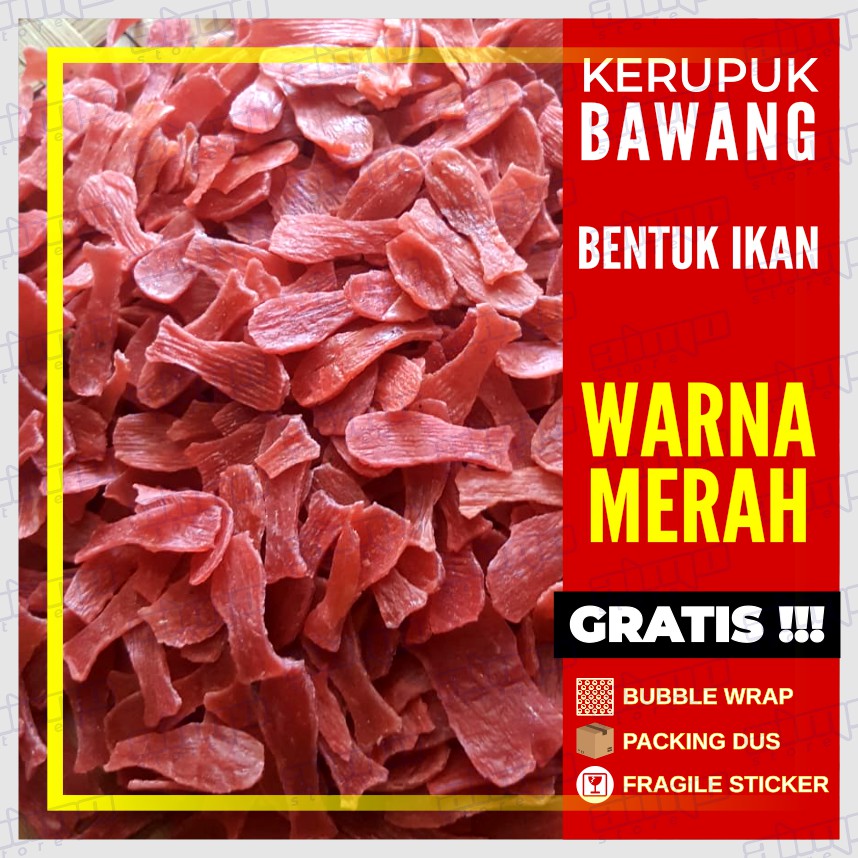 

KERUPUK BAWANG BENTUK IKAN WARNA MERAH Mentah Krupuk Bawang Renyah Gurih Oleh-oleh Sidoarjo Kemasan 250 gr