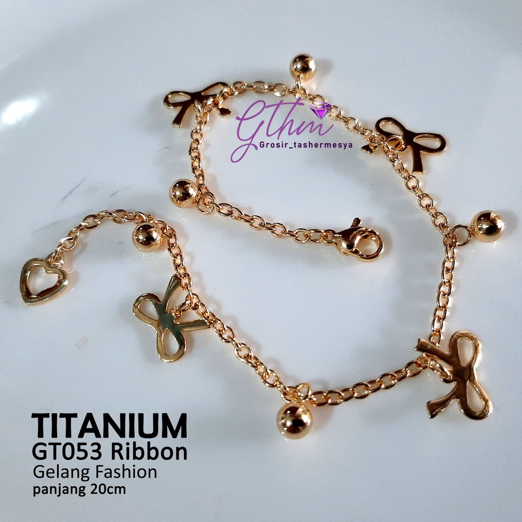 Gelang Tangan Wanita Titanium Ribbon Perhiasan Fashion Import Anti Karat Anti Luntur model simple GT053 gthm