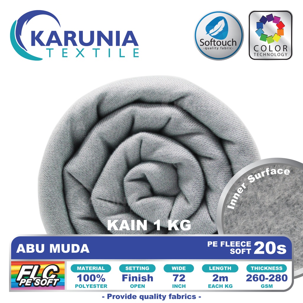 Jual Kain Fleece PE Soft 20s Kiloan Abu Muda Karunia Textile