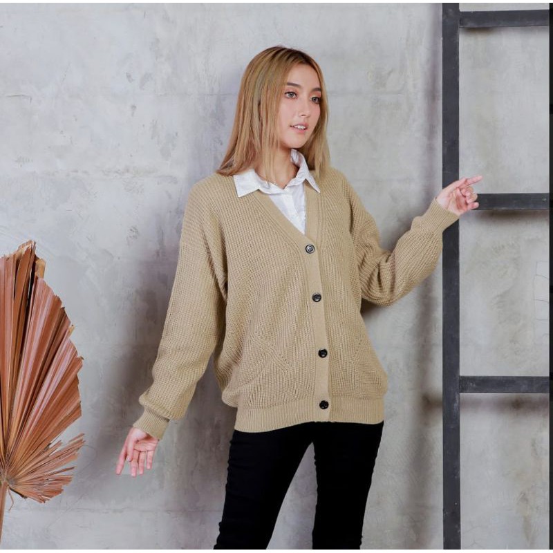 CARDIGAN RAJUT KARA MOTIF SIDO BOLONG