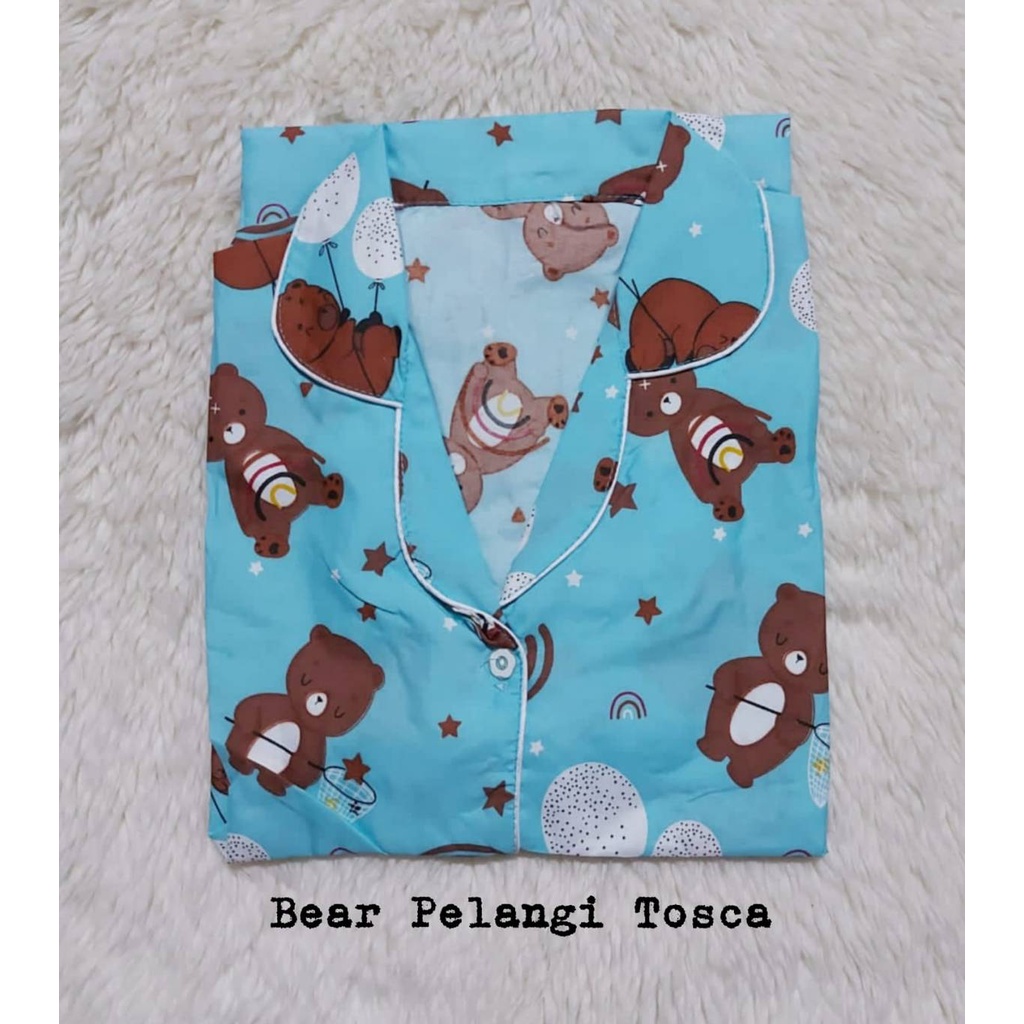 PEPOY SHOP Setelan Piyama Baju Tidur CP  LD 104  CM DEWASA Motif Good Quality.-BEAR PELANGI TOSCA