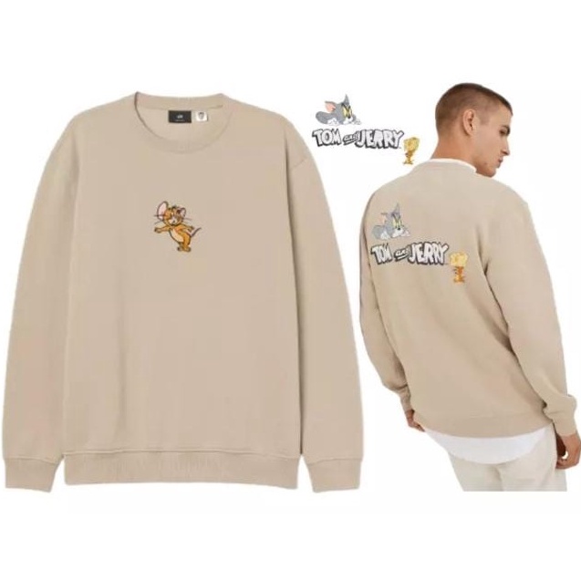 Sweater Crewneck Pria Tom &amp; Jerry Nasa Full Cream Sablon Fleece Tebal Unisex