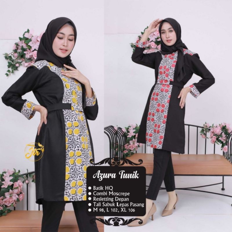 Baju batik wanita tunik azura batik kombinasi