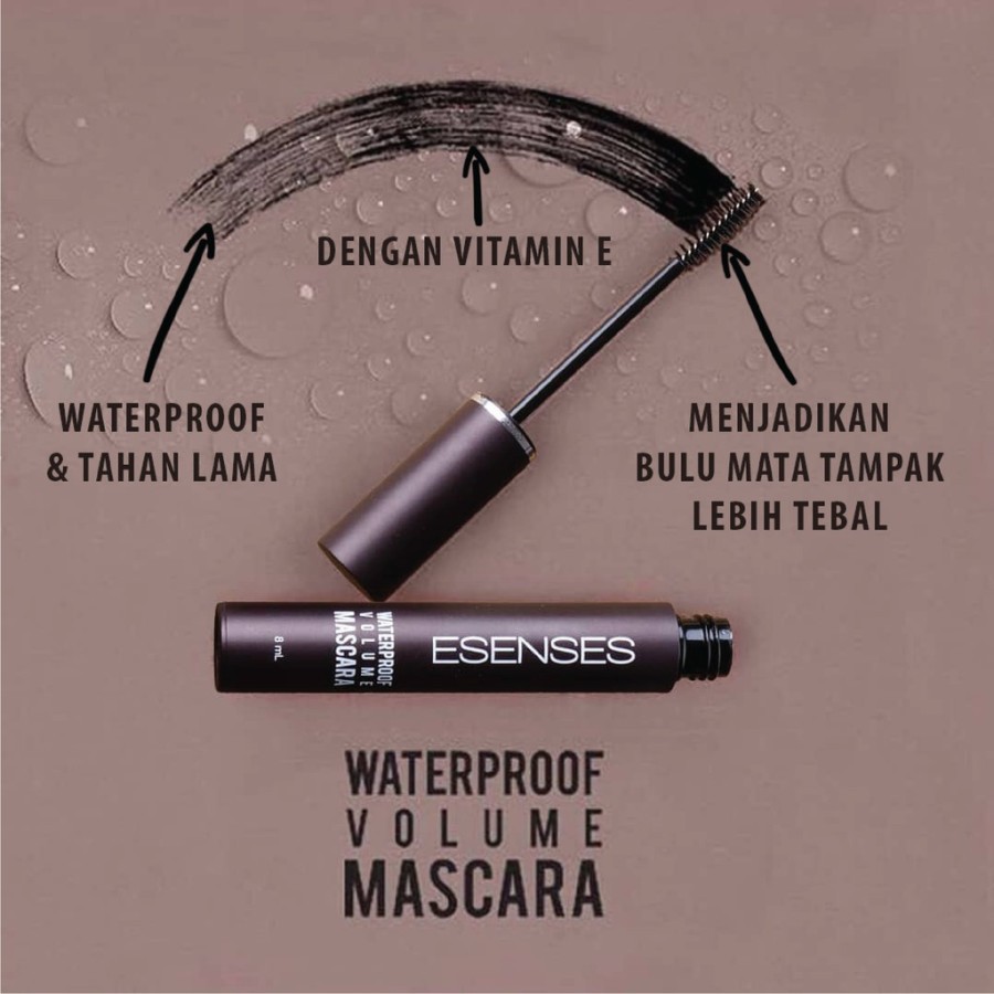 ★ BB ★ ESENSES Waterproof Volume Mascara 8ml [ Longlasting ,Vitamin E Dan Ujung Sikat yang halus ]