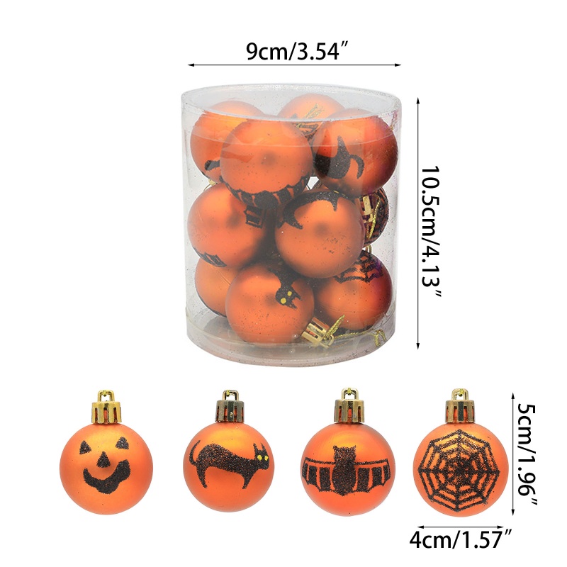 12 Pcs Ornamen Bola Gantung Motif Sarang Laba-Laba Kelelawar Tahan Pecah Untuk Dekorasi Halloween