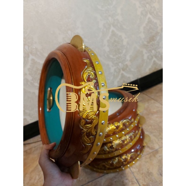 PROMO Rebana Hadroh Ukir Kayu Mahoni asli Jepara uk. 35cm (Bisa custom ukir nama group/anggota)