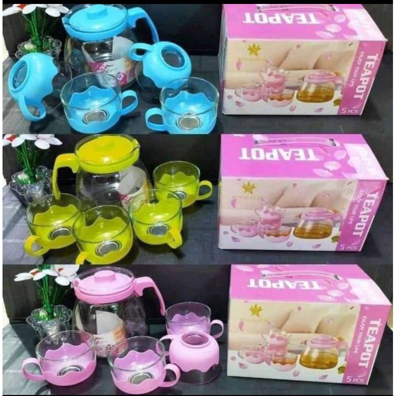 Jual Teapot Set Warnateapot 5in1 Teapot Kaca Shopee Indonesia 4809