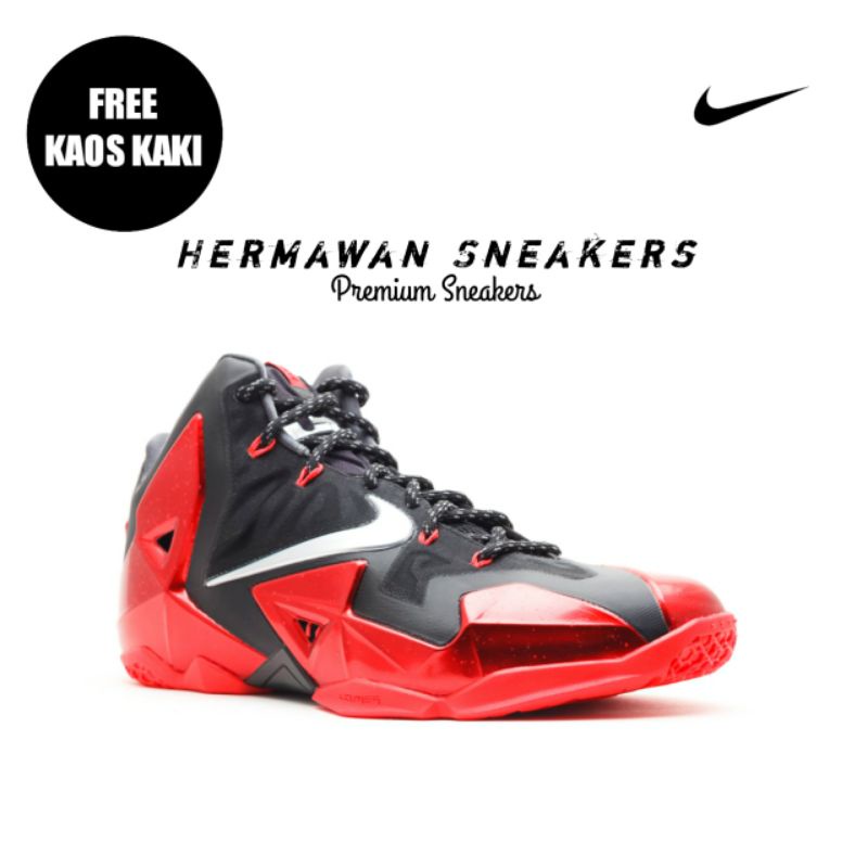 Sepatu Nike Lebron 11 Miami Heat Black Red Premium Original