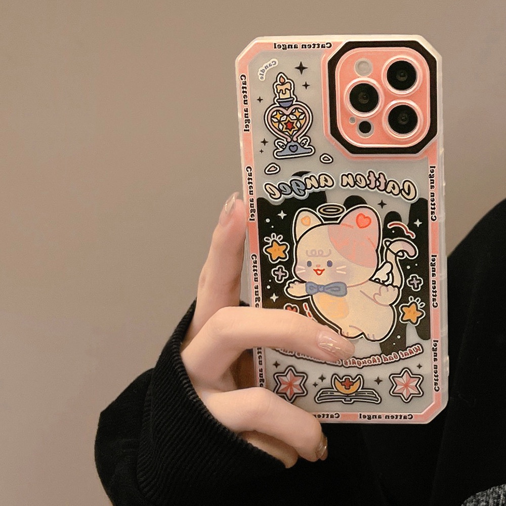 Case Pelindung Penuh Desain Kartun Angel and Demon Cat Untuk Iphone 7 8 PLUS X XR XS 11 12 13 MINI PRO MAX SE 2020