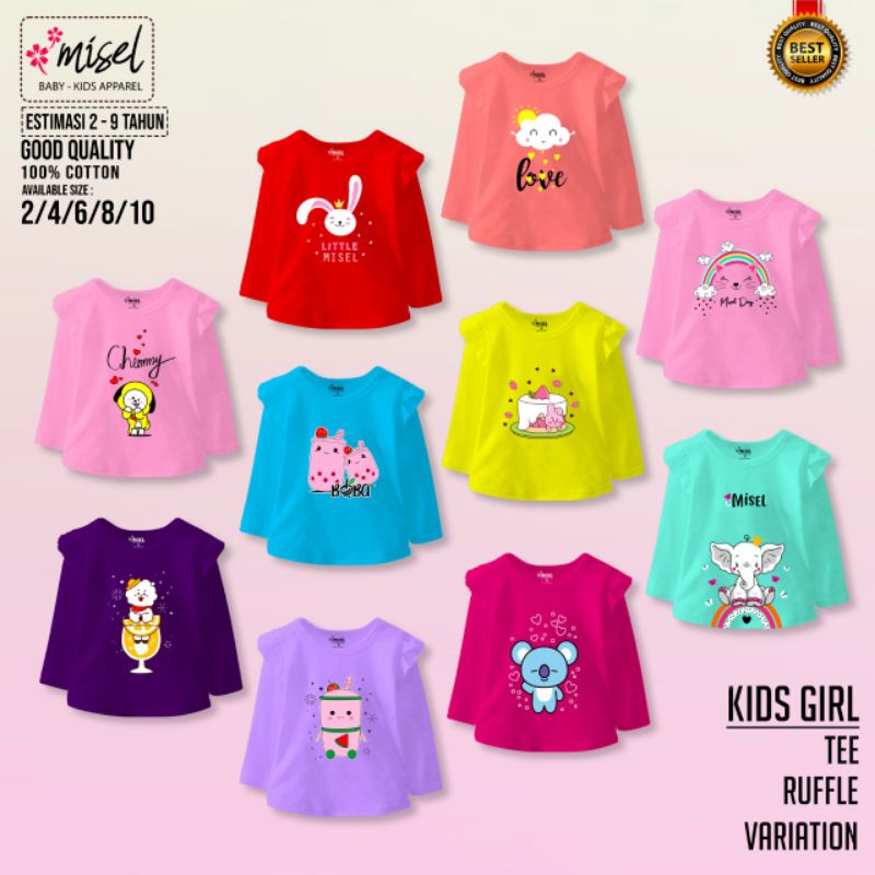 Kaos ruffle anak tangan panjang usia 2-9 tahun