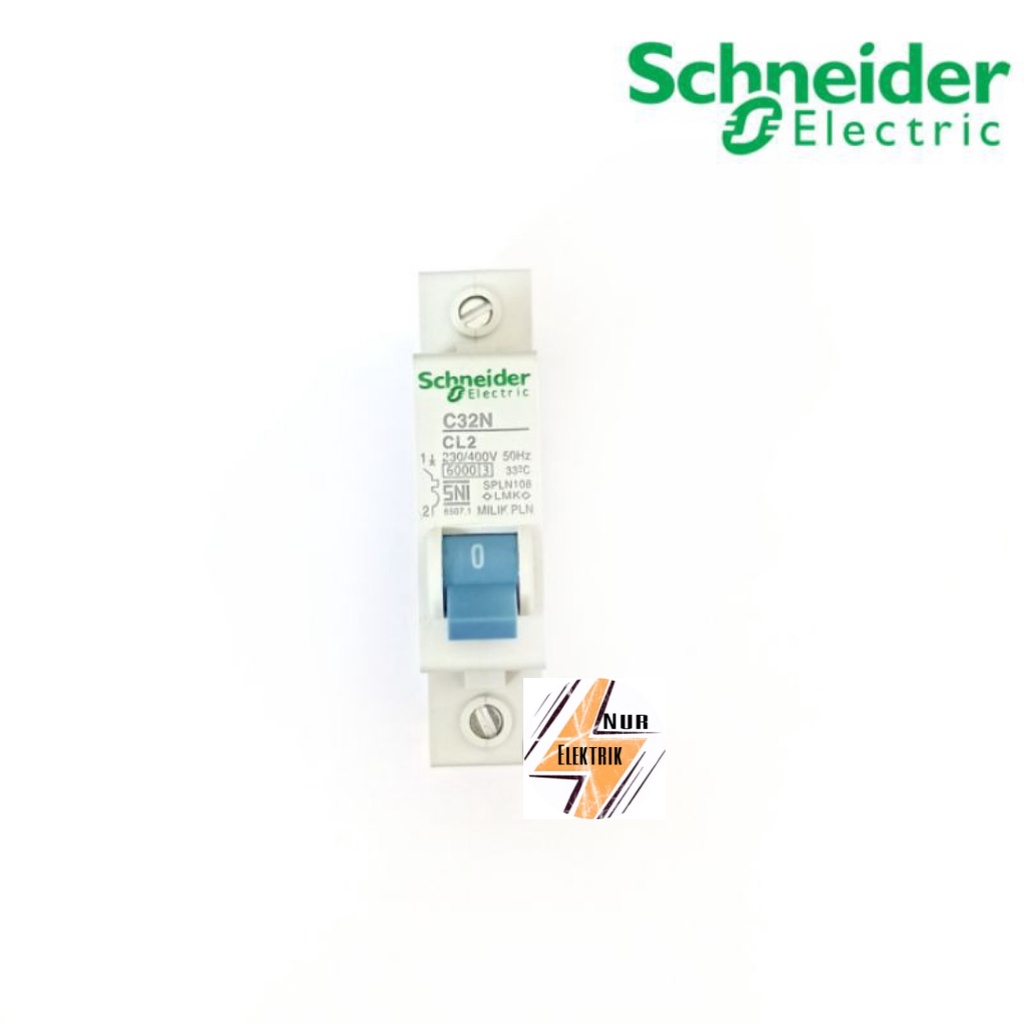 MCB SCHNEIDER 2A 4A 6A 10A 16A 20A 2  4 6 10 16 20 AMPERE CL2 C32N S PLN BIRU ORI