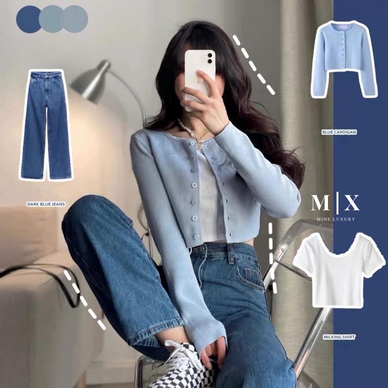 CARDIGAN CROP TOP KNIT  KOREAN STYLE RAJUT LENGAN PANJANG OUTER ATASAN WANITA MX908