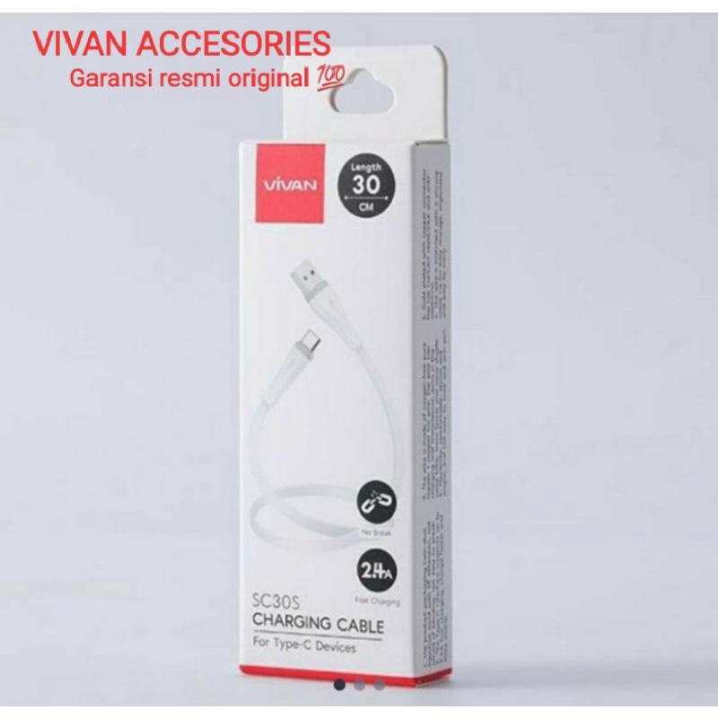 VIVAN SC30S 2,4A.30 CM Type C Quick Charge SR Extended Protection Flat Design Data Cable WHITE