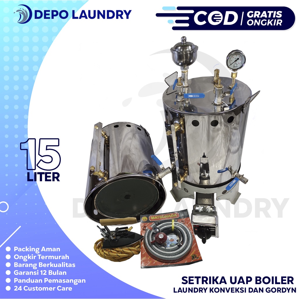 GRATIS ONGKIR Setrika Uap Gas Laundry 15 liter Standard 1 Setrika Lengkap