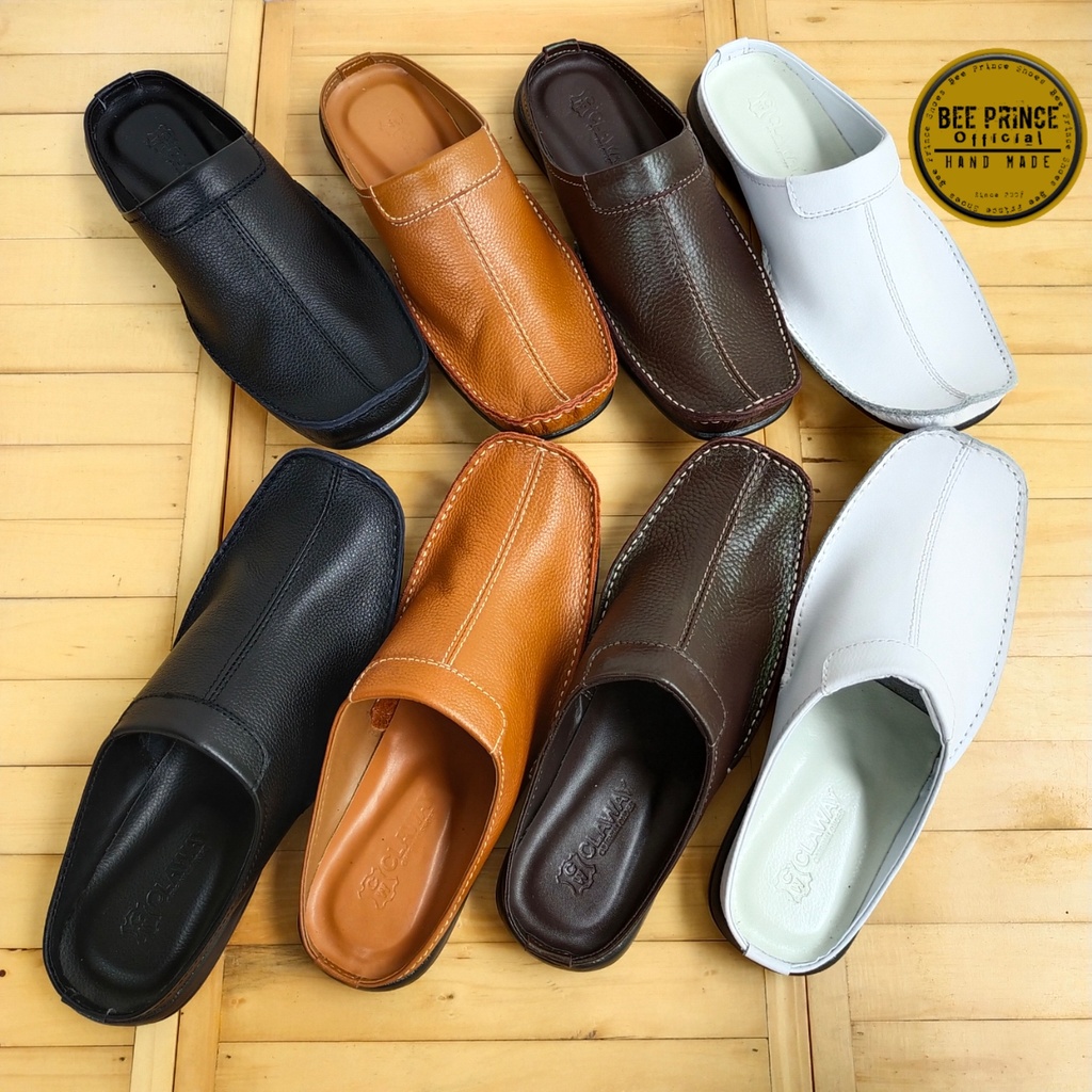 Bee Prince Sepatu Sandal Pria Kulit Asli Selop Laki laki Bustong Cowok Cod  Slop Pansus Murah