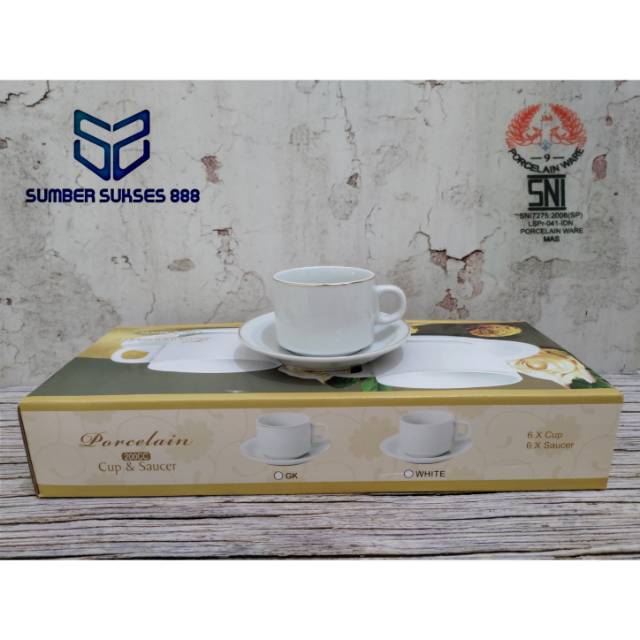 CANGKIR KERAMIK SET PUTIH LIST EMAS MERK JM UKURAN 200CC CANGKIR KERAMIK SET PUTIH LIST EMAS MERK JM UKURAN 200CC