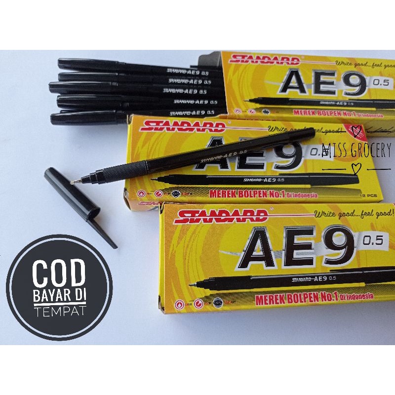 Pulpen Standart Ae9 0,5 mm hitam / bolpoint standart ae9