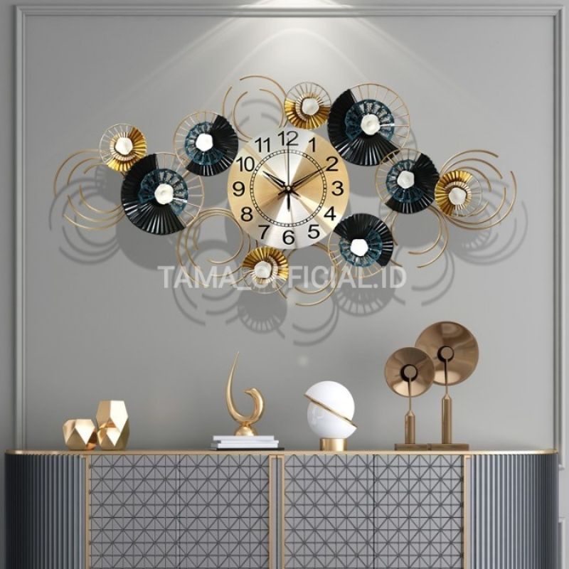TERBARU JAM DINDING HIAS IMPORT MURAH SIZE 88CM DEKORASI DINDING RUANG TAMU/KAMAR TIDUR FULL GOLD HI