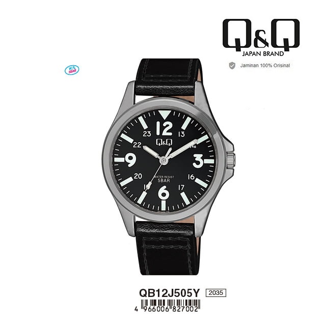 Q&Q QNQ QQ ORIGINAL ANALOG WATCH JAM TANGAN PRIA TALI KULIT QB12 QB12J QB12J505Y
