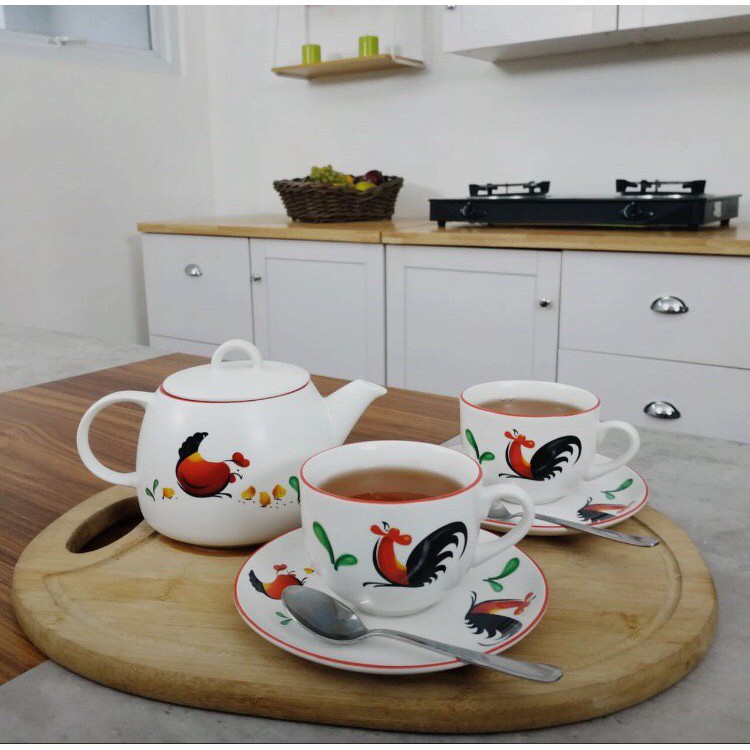 Kopin Kukuruyuk Family Tea Set - Cangkir Set Ayam Kukuruyuk Family Isi 8 - otif Ayam Jago Legendris